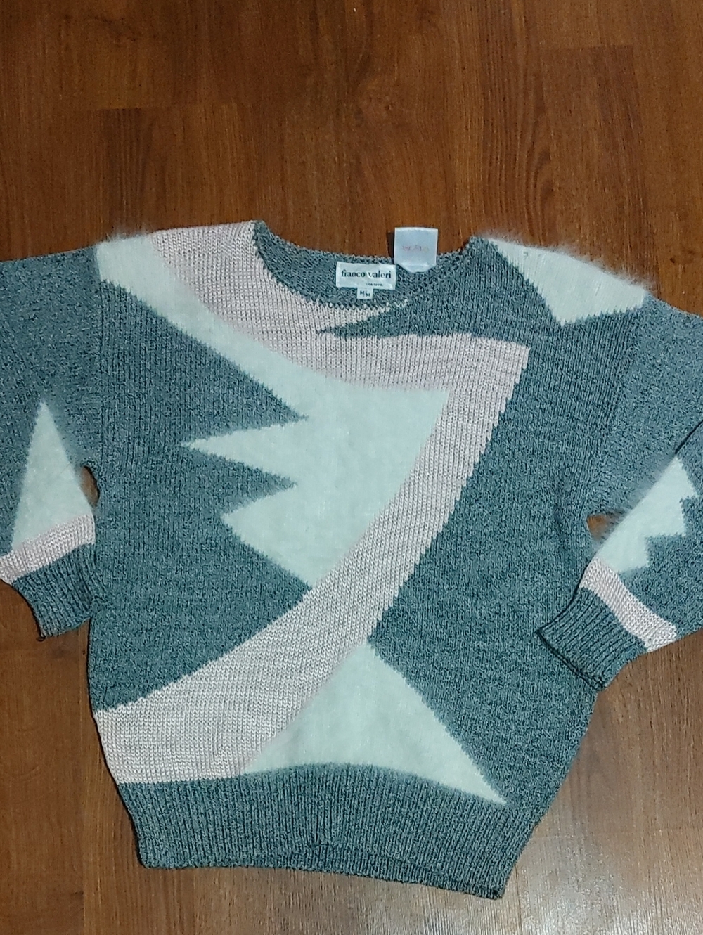 Franko Valeri Blue White Pink Geometric Women's Sweater Sz Med